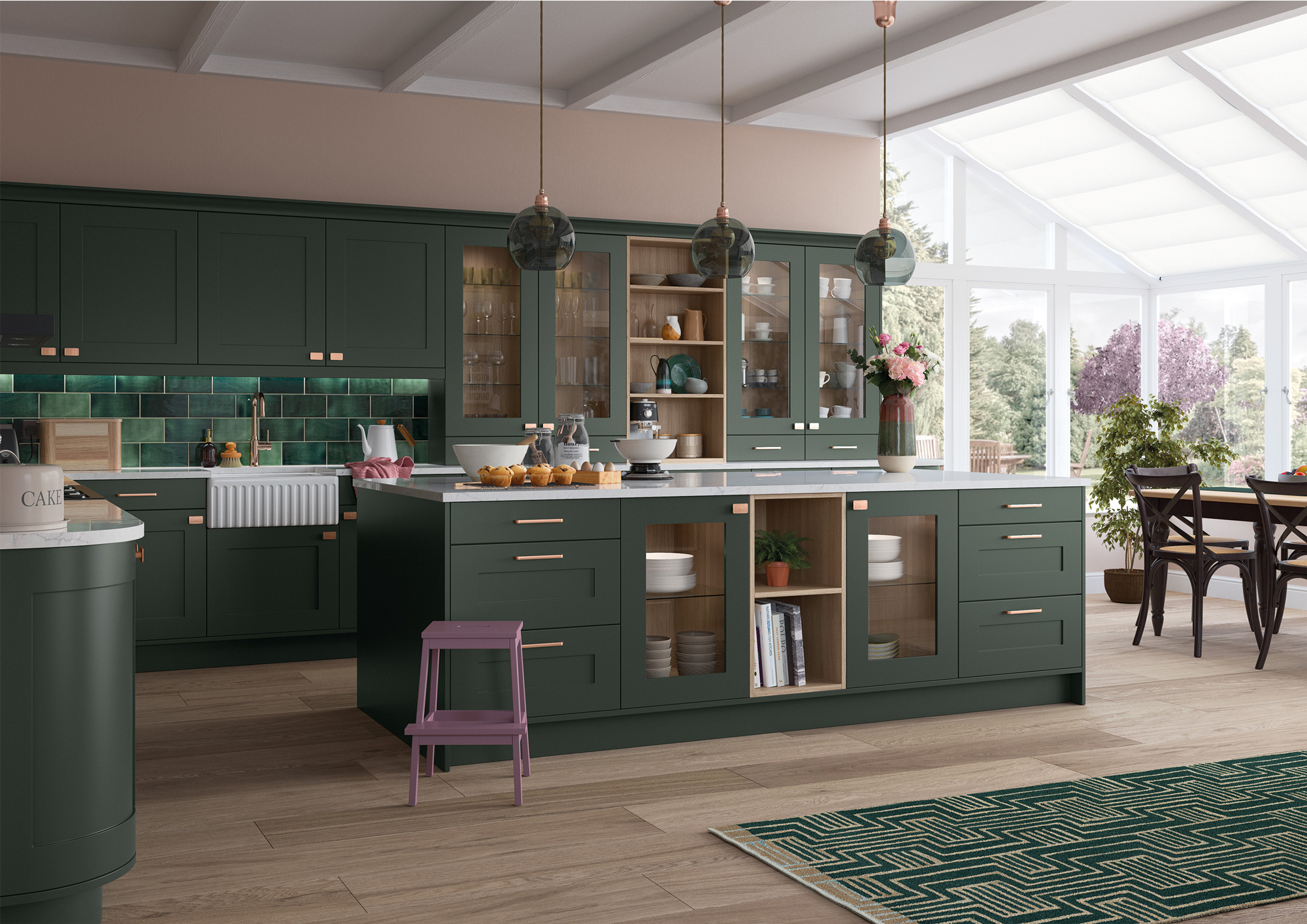 Hand-painted deep green kitchen
