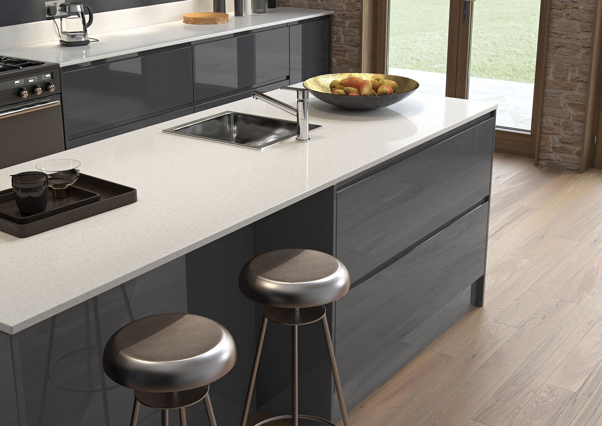 Contemporary graphite and porcelain kitchen